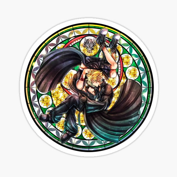Cloud and Tifa Stained Glass Advent Children Sticker
