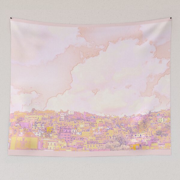 Aperçu de l'œuvre Paysage urbain rose rose - art mural - literie - articles pour la maison - oreiller créée et vendue par Boho Contessa.