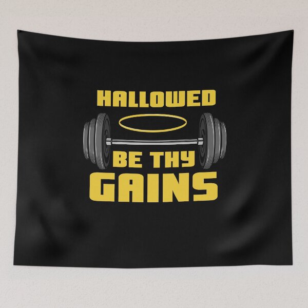 Item preview, Hallowed Be thy Gains Workout Bodybuilding Quote designed and sold by Betsytiptoe.