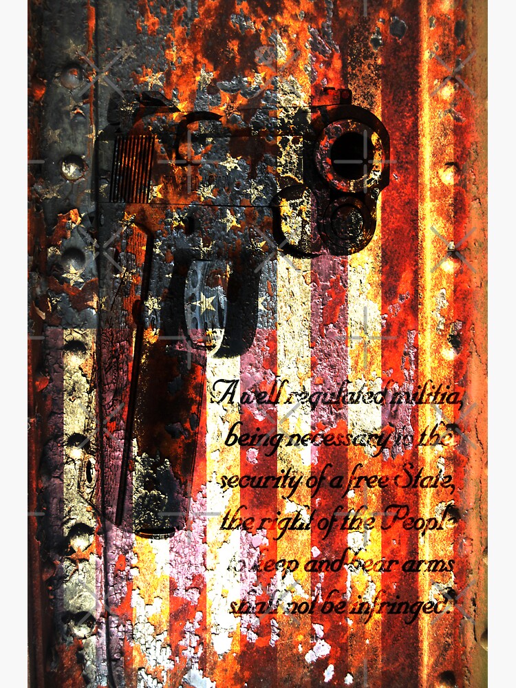 M1911 Pistol And Second Amendment On Rusted American Flag by MolonLabeArt