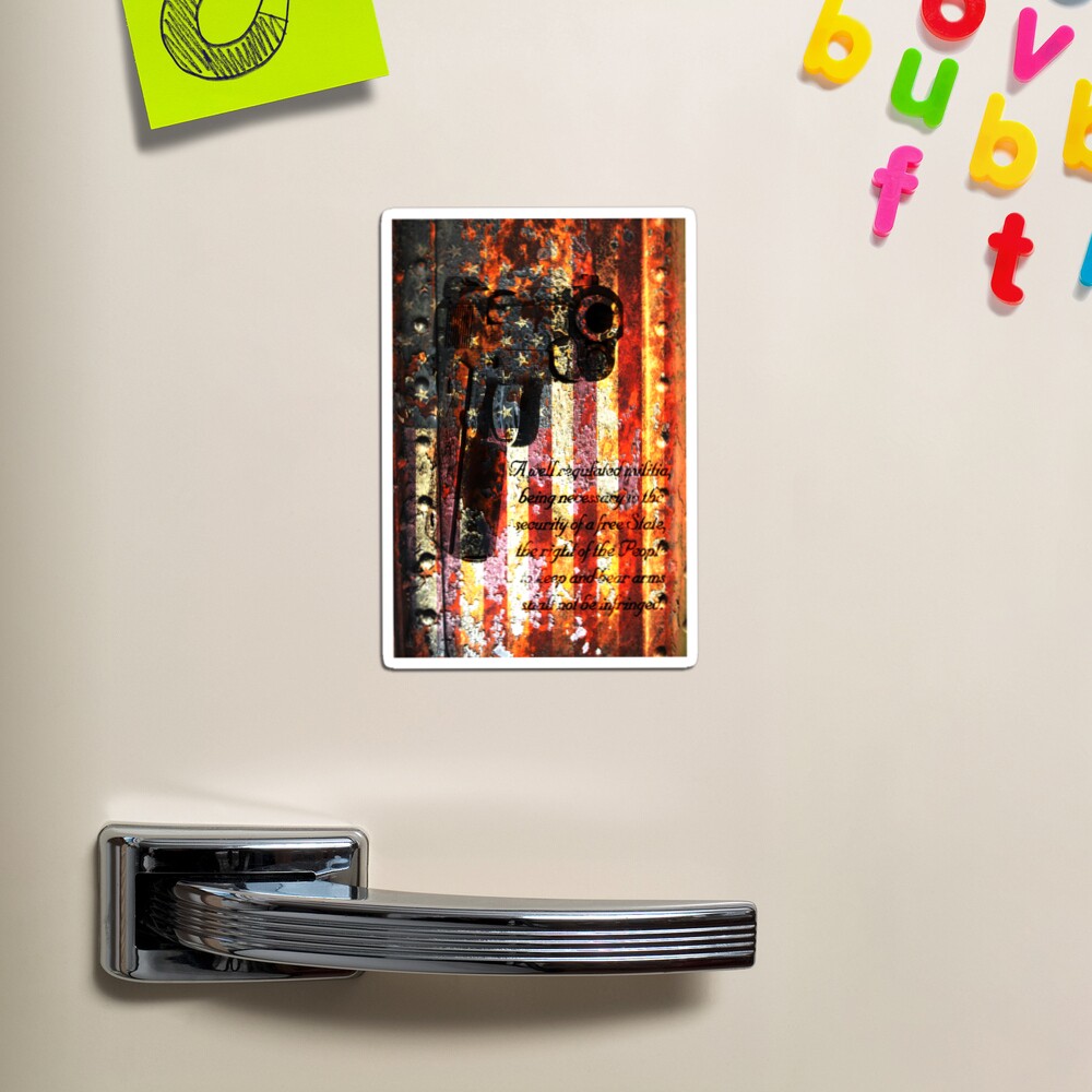 M1911 Pistol And Second Amendment On Rusted American Flag Magnet
