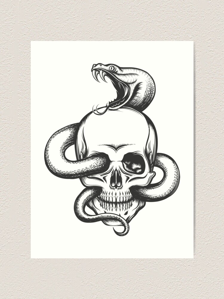 Premium Photo  Human skull and rattle snake ink and watercolor drawing