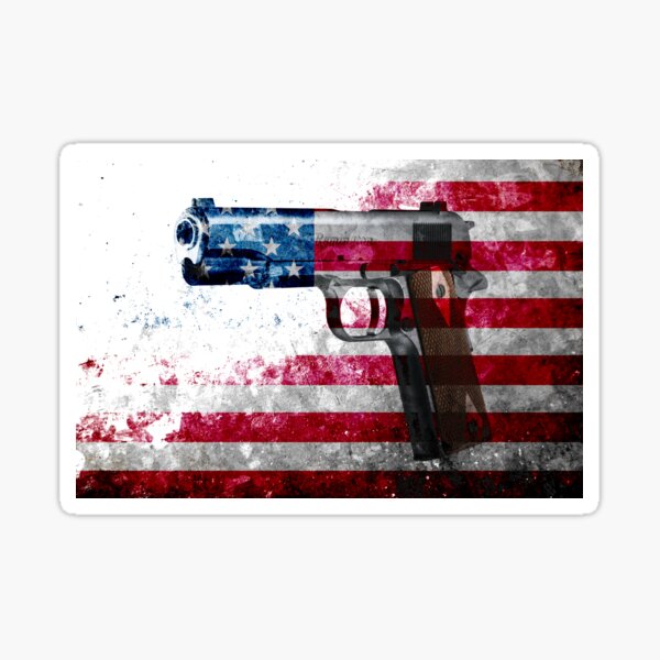M1911 Colt 45 And American Flag On Distressed Metal Sheet Sticker