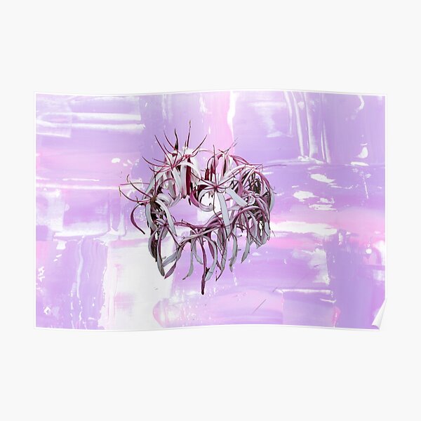 A ring of purple and white flowers against pastels Poster