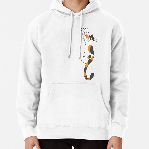 Calico Cat Hanging On  Pullover Hoodie