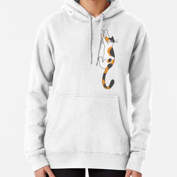 Calico Cat Hanging On Pullover Hoodie