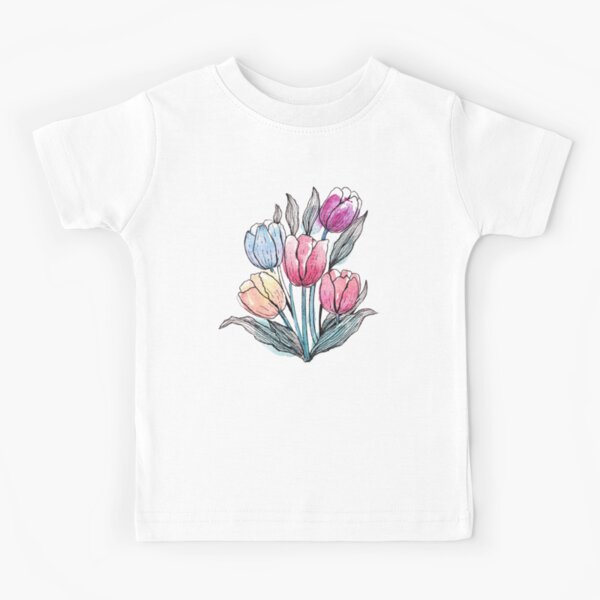 Spring Tulip Flowers In Watercolor Kids T-Shirt for Sale by