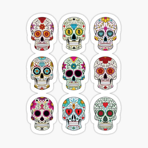 50 pcs ,Halloween Party Favor Supplies for Women Men Adults Kids Boys Girls and Guitar Water Bottle Luggage Bike Computer Skateboard Mexican Day of The Dead sitkcers for Sugar Skull 