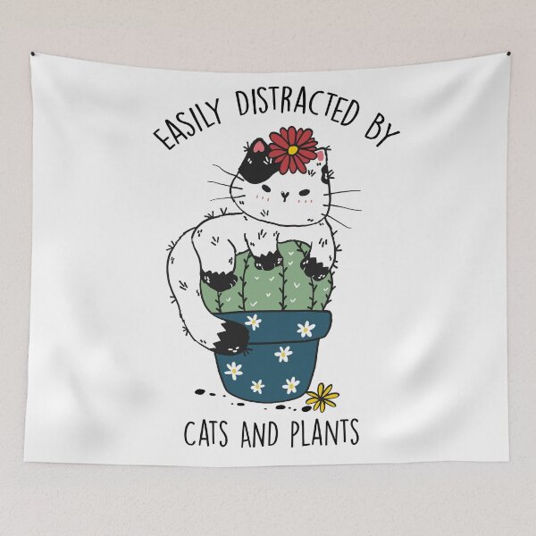 Item preview, easily distracted by cats and plants - cat - cactus designed and sold by Ashi17.