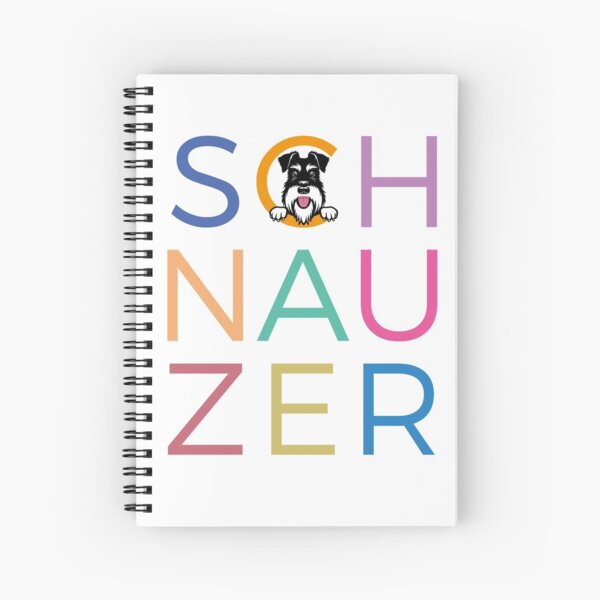 Multicoloured letters with silver and black schnauzer dog Spiral Notebook