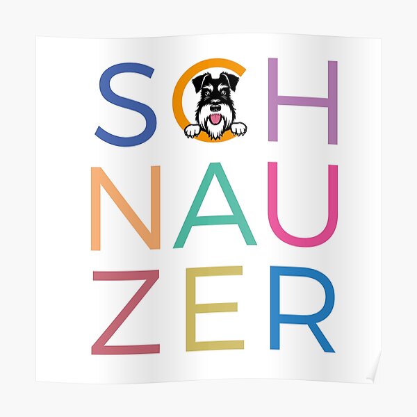 Multicoloured letters with silver and black schnauzer dog Poster