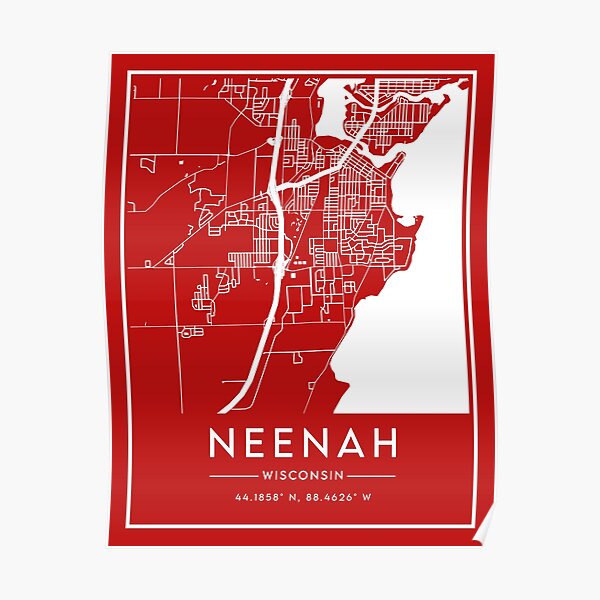 "Neenah Wisconsin City Map Red Edit" Poster for Sale by SkyeAndOxford
