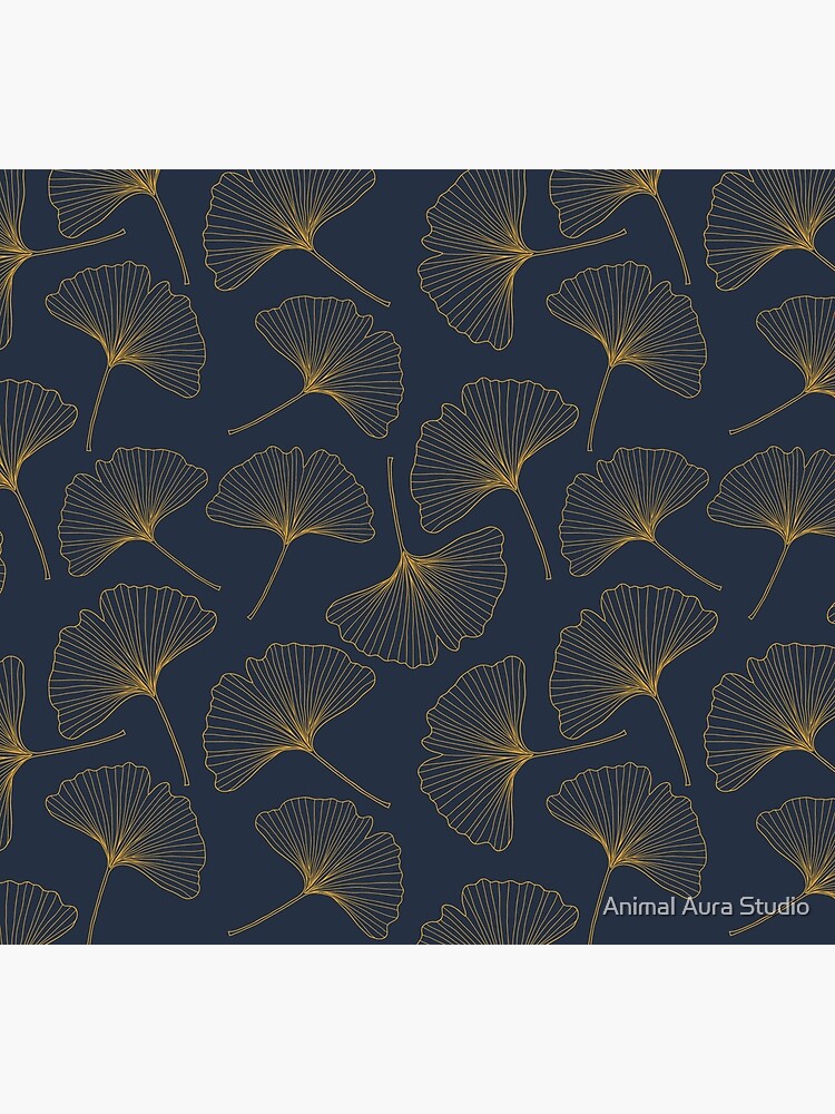 Navy Blue And Gold Ginkgo Leaves Art Deco Pattern Socks Designed & Sold ...