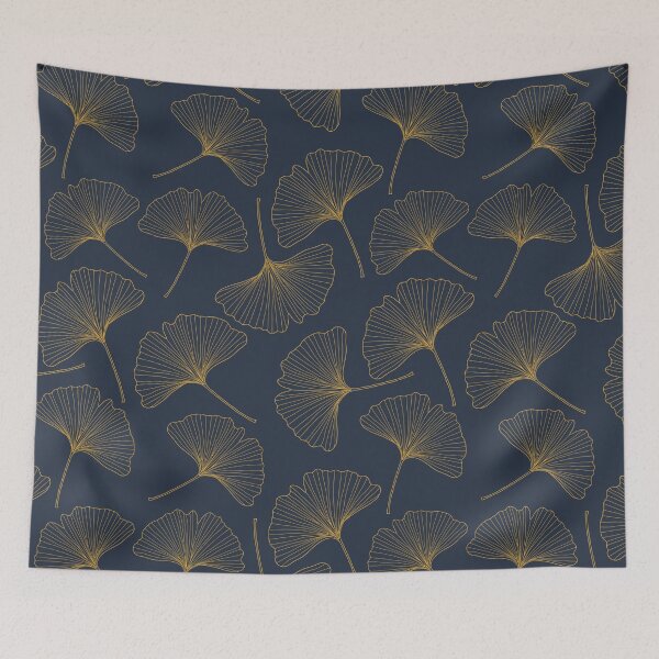 Item preview, Navy Blue and Gold Ginkgo Leaves Art Deco Pattern designed and sold by Animal Aura Studio.