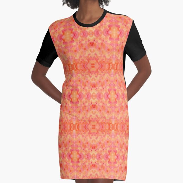 Hand-Painted Abstract Watercolor in Orange Tangerine Graphic T-Shirt Dress