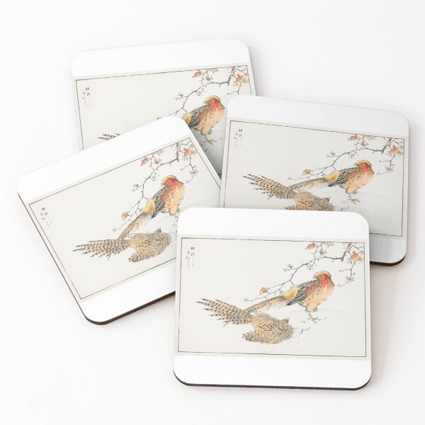 Item preview, Golden Pheasant and Flower of Japanese Quince Illustration designed and sold by Printoweb.