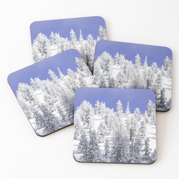 Item preview, Mountain with snow and pine trees covered with white. Beautiful Winter landscape with blue sky and mountain peak covered with snow designed and sold by Artsy Boulevard.
