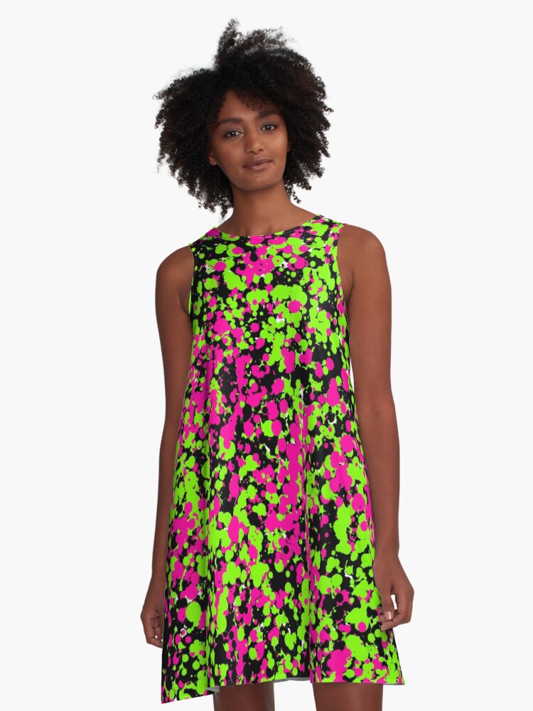 Bright Floral Print Dress, Neon Pink and Turquoise Floral