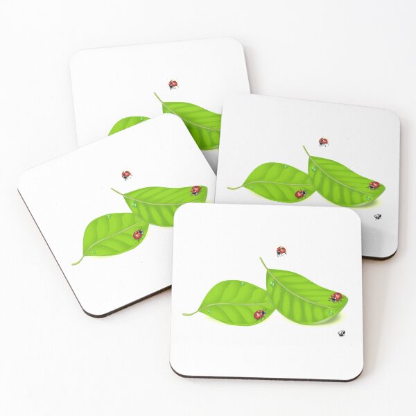 Item preview, Red ladybugs on leaves illustration designed and sold by Alexandra Kueny.