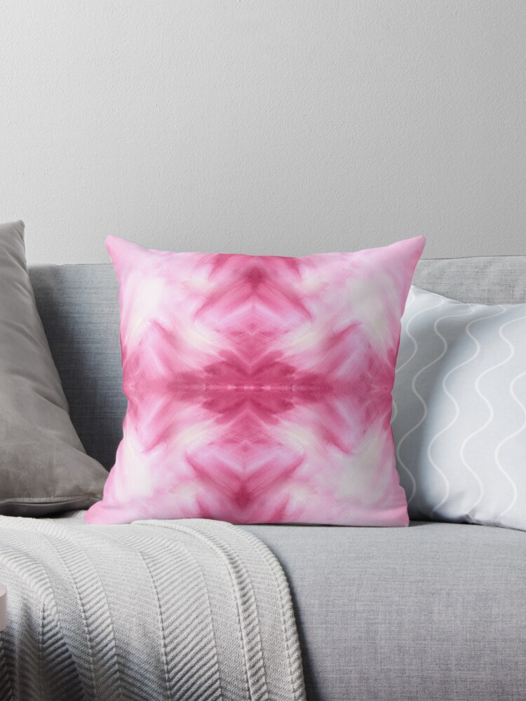Thumbnail 1 of 4, Pillow, Hand-Painted Abstract Watercolor in Dark Pink and White designed and sold by beverlyclaire.