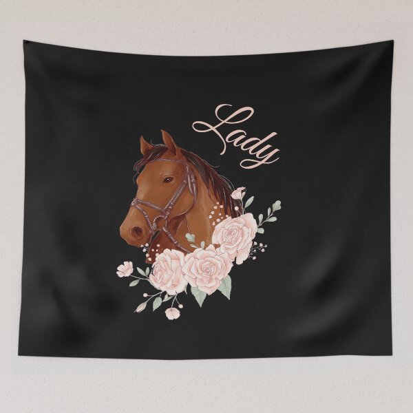 Item preview, Portrait of a Brown Horse Lady with Caligraphy and Flowers designed and sold by Xeuno.