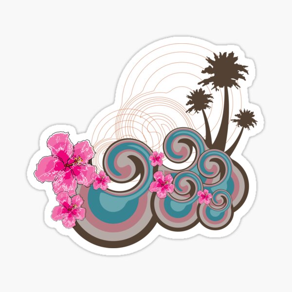 Item preview, Tropical Summer Waves, Palm Trees And Fuchsia Hot Pink Hibiscus designed and sold by fatfatin.