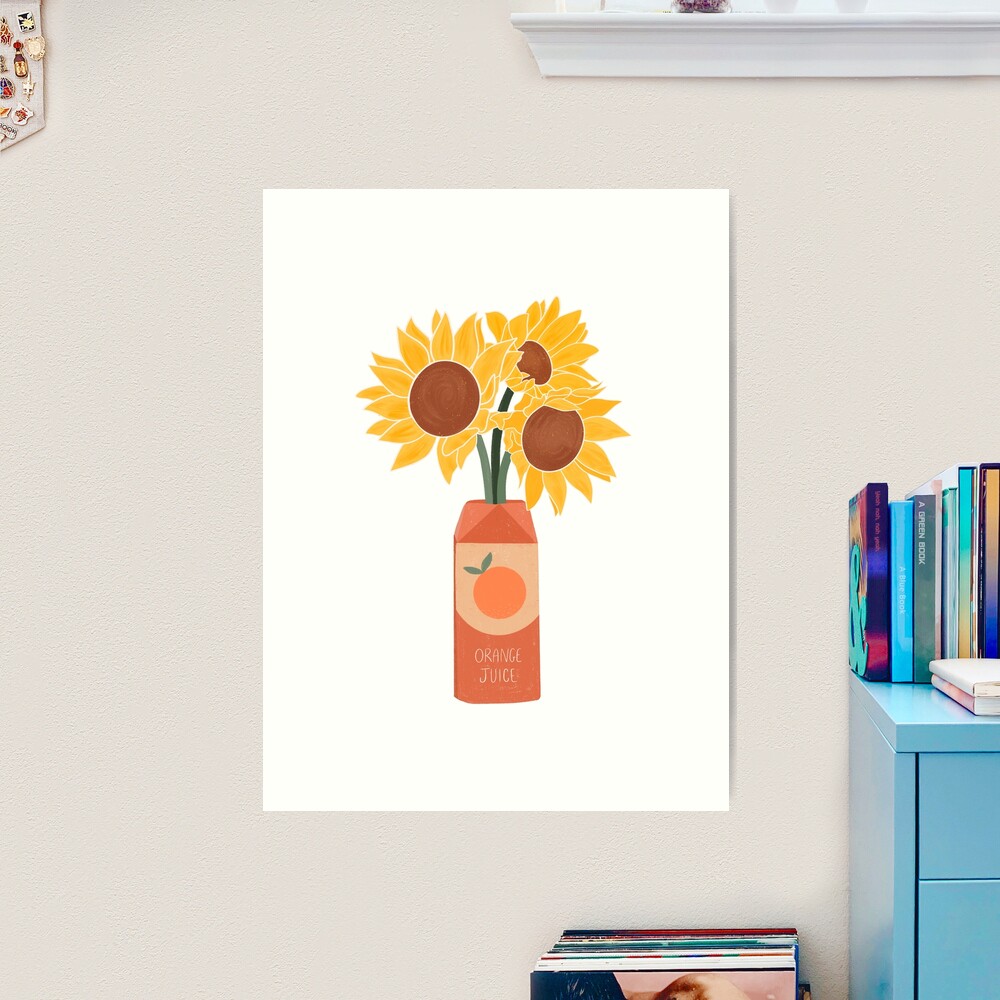 Sunflowers in Orange Juice Carton Art Print for Sale by SoulDesignsCo