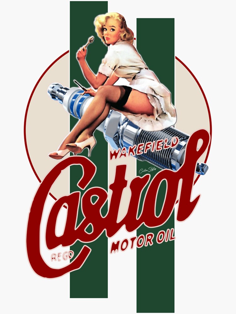 Castrol Vintage Pin Up Girl Classic Stripes T Shirt