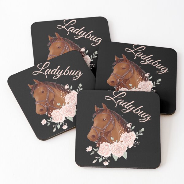 Item preview, Portrait of a Brown Horse Ladybug with Caligraphy and Flowers designed and sold by Xeuno.
