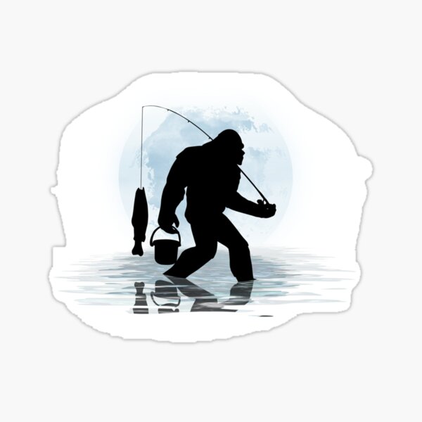 Bigfoot with Fishing Pole Fisherman Vinyl Sticker - Car Window Bumper  Laptop - 4