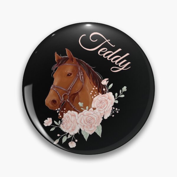Item preview, Portrait of a Brown Horse Teddy with Caligraphy and Flowers designed and sold by Xeuno.