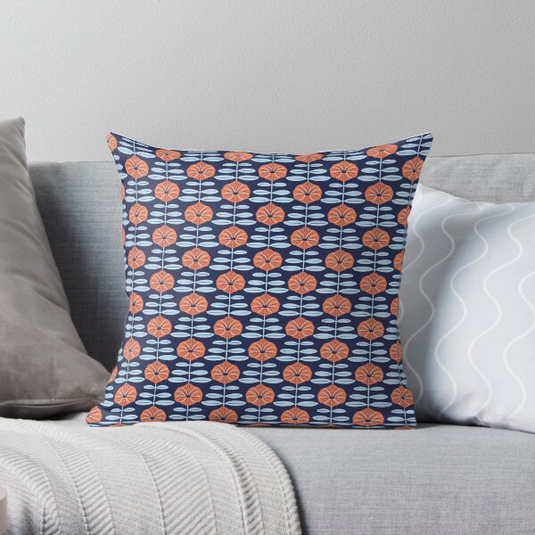 Navy poppies Throw Pillow