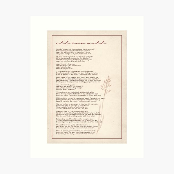 all too well lyric Art Print