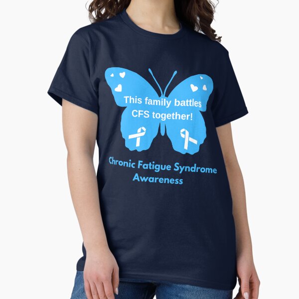 Item preview, This Family Battles CFS Together! Text In Blue Awareness Butterfly with Ribbon and Hearts on Wings designed and sold by Chantelle  Spies.