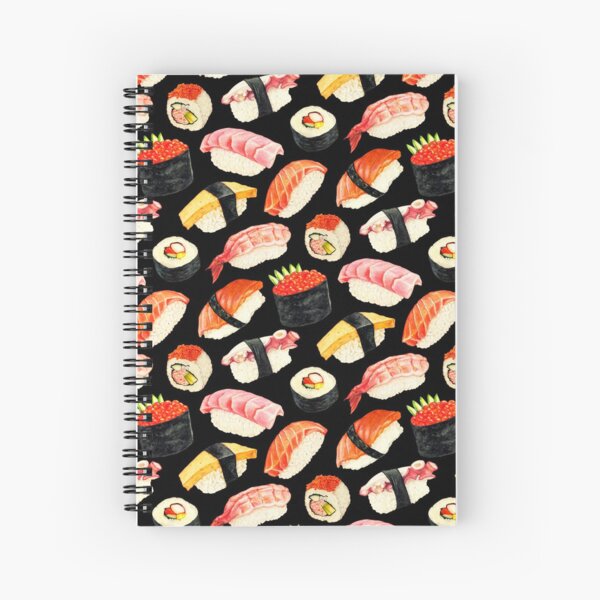 Sushi Pattern - Black Spiral Notebook