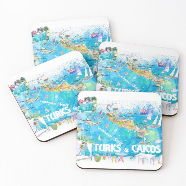 Item preview, Turks & Caicos Antilles Illustrated Travel Map with Roads and Highlights designed and sold by artshop77.