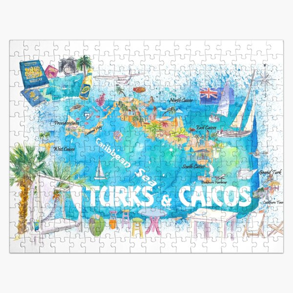 Item preview, Turks & Caicos Antilles Illustrated Travel Map with Roads and Highlights designed and sold by artshop77.