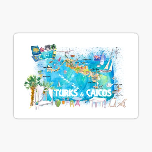 Item preview, Turks & Caicos Antilles Illustrated Travel Map with Roads and Highlights designed and sold by artshop77.