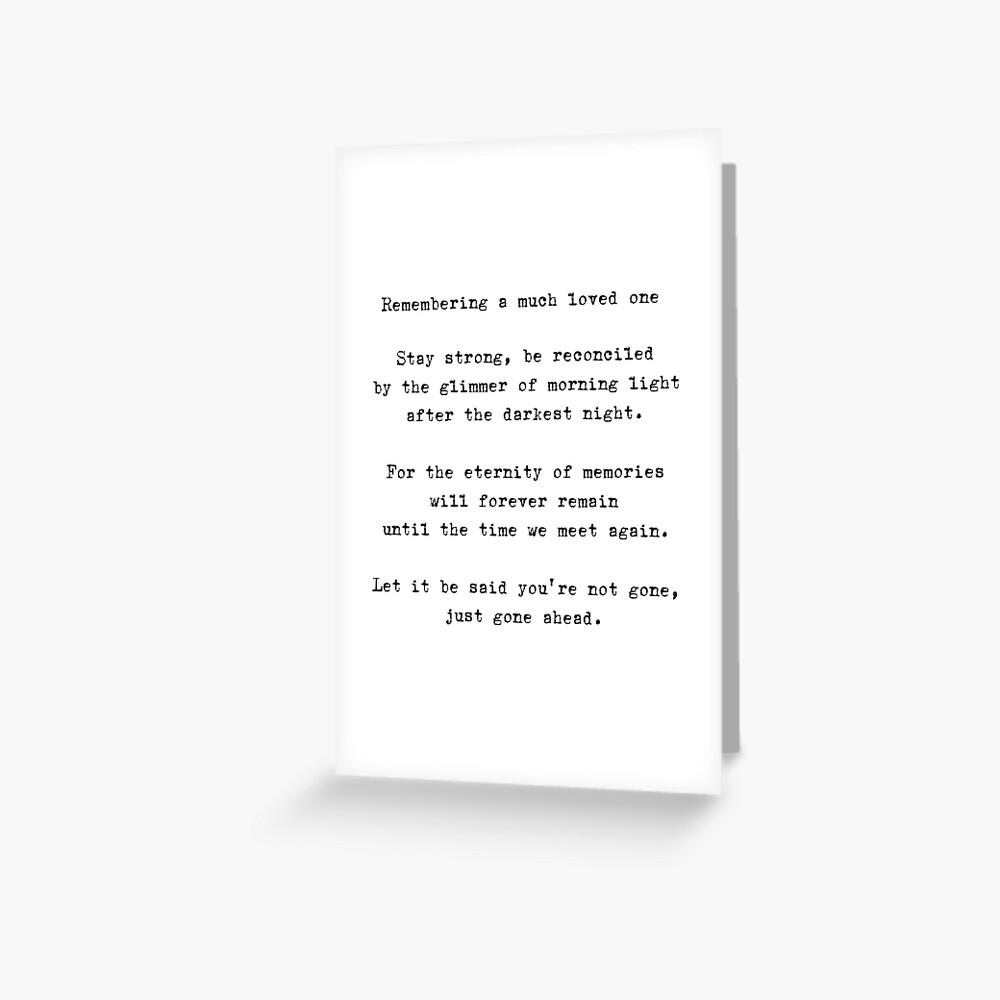 Remembering A Much Loved One Poem Sympathy Loss Greeting Card For