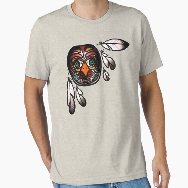 northwest native, haida inspired owl mask with feathers, tattoo art shirt Essential T-Shirt