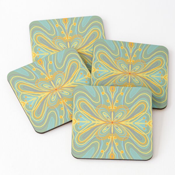 Item preview, Green gold flower inspired abstract design designed and sold by Art and Tea Studio.