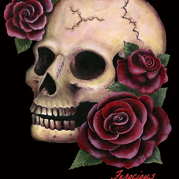 Artwork thumbnail, Skull With Red Roses by Ferociousdesign