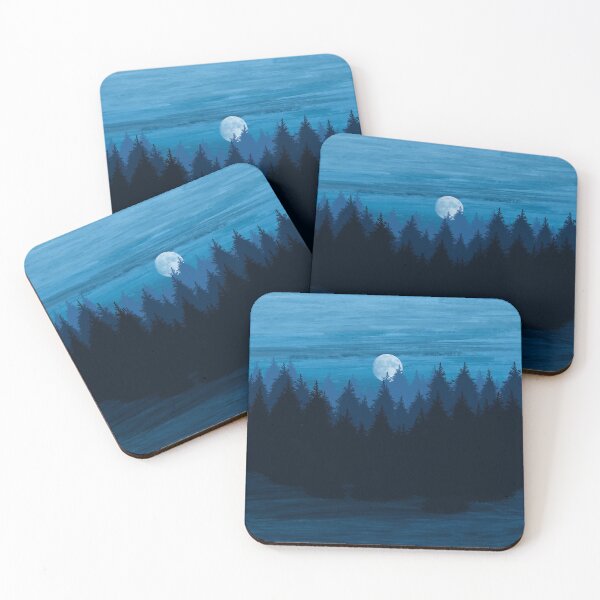 Item preview, Moon Light Dark Blue Pine Forest - Shades of Navy Blue Landscape with Cloudy Moonlit Sky designed and sold by PrettyLittlePic.