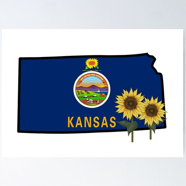 Item preview, State of Kansas Flag with State Flower Wild Sunflower designed and sold by Gsallicat.