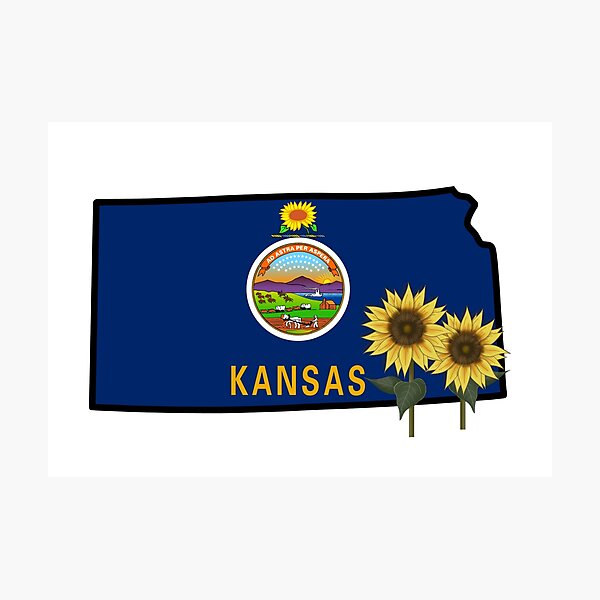 Item preview, State of Kansas Flag with State Flower Wild Sunflower designed and sold by Gsallicat.