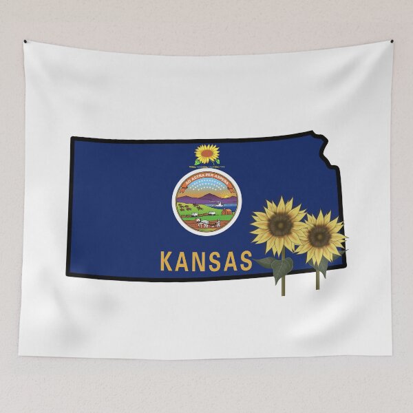 Item preview, State of Kansas Flag with State Flower Wild Sunflower designed and sold by Gsallicat.