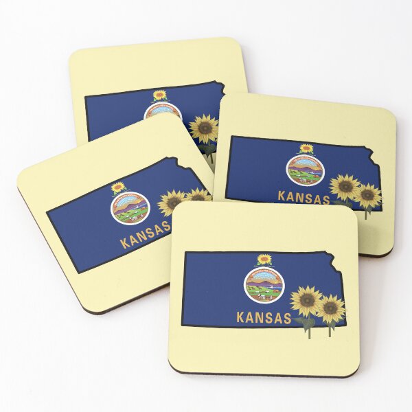 Item preview, State of Kansas Flag with State Flower Wild Sunflower On Yellow designed and sold by Gsallicat.