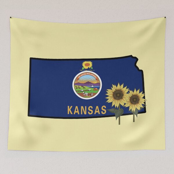 Item preview, State of Kansas Flag with State Flower Wild Sunflower On Yellow designed and sold by Gsallicat.