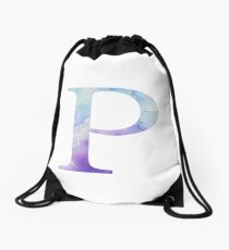 Blue Rho Watercolor Letter Drawstring Bag