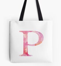 Pink Rho Watercolor Letter Tote Bag